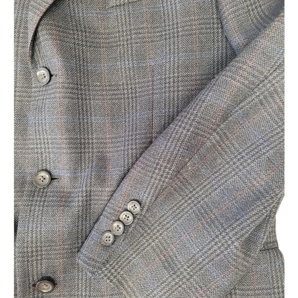 Men's Oscar De La Renta Gray Lambs wool Plaid Three Button Vintage Blazer Jacket - Picture 6 of 13
